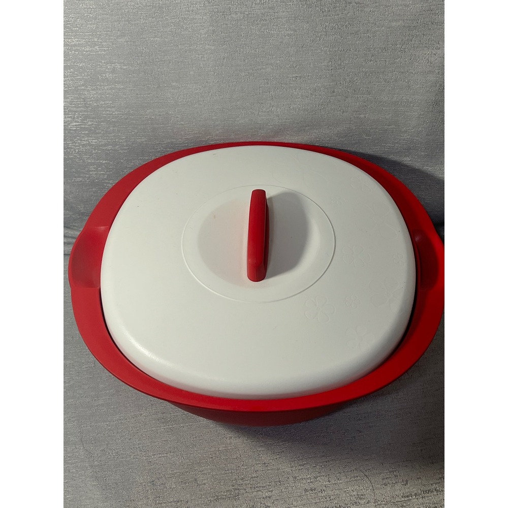 Tupperware Red Serving Bowl with White Floral Embossed Lid 7.5 Cups 1.8L 3186B-2